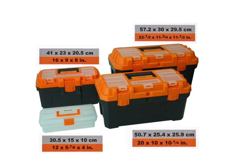 4 skrzynki plastikowe 11-1/2", 10-1/4", 8", 4" Pansam A610014