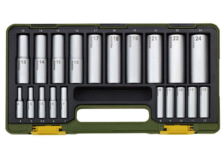 Nasadki głębokie 1/2", 1/4", zestaw 20 elementów  Proxxon PR23292