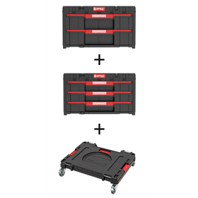 Skrzynka z szufladami Qbrick System ONE 2.0 DRAWER 2 TOOLBOX + Skrzynka z szufladami Qbrick System ONE 2.0 DRAWER 3 TOOLBOX + Platforma mobilna Qbrick System ONE 2.0 Transport Platform Workshop