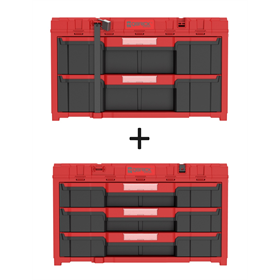 Skrzynka z szufladami Qbrick System ONE 2.0 DRAWER 2 TOOLBOX RED Ultra HD Custom + Skrzynka z szufladami Qbrick System ONE 2.0 DRAWER 3 TOOLBOX EXPERT RED Ultra HD Custom