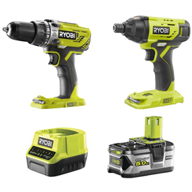 Wiertarko-wkrętarka udarowa Ryobi ONE+ R18PD3-0 + Zakrętarka udarowa Ryobi ONE+ R18ID2-0 + Akumulator 18V 5.0Ah Ryobi ONE+ RB18L50 + Ładowarka 18 V Ryobi ONE+ RC18120