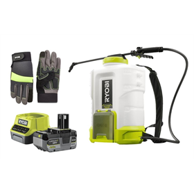 Opryskiwacz Ryobi ONE+ RY18BPSB-0 + Zestaw startowy 18V: Akumulator 1x4,0Ah RB18L40 + ładowarka RC18120 Ryobi ONE+ RC18120-140X + Rękawice ogrodowe Power roz. L Ryobi RAC811L