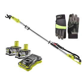 Sekator na wysięgniku Ryobi ONE+ RY18PLA-0 + Zestaw startowy 18V: Akumulator 2x5,0Ah RB18L50 + ładowarka RC18150 Ryobi ONE+ RC18150-250 + Rękawice ogrodowe Power roz. L Ryobi RAC811L