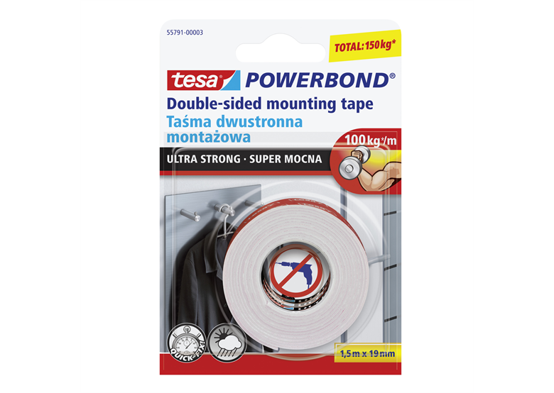 Taśma montażowa POWERBOND super mocna 1,5m x 19mm Tesa 55791