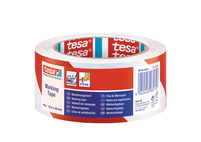 Taśma ostrzegawcza PVC 33m x 50mm, biało-czerwona Tesa 60760