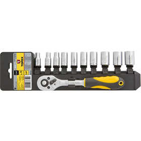 Zestaw kluczy nasadowych 1/4", 10szt. + grzechotka 140mm Topex 38D650