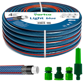 Wąż ogrodowy 1/2" 20 m 4-warstwowy Vartco LIGHT BLUE 1008120020 + Zestaw ze zraszaczem prostym 1/2" - 5/8" 4cz. Verto 15G699