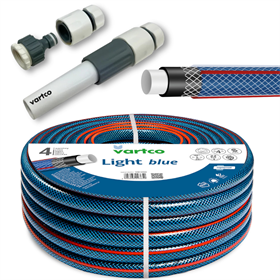 Wąż ogrodowy 3/4" 50 m 4-warstwowy Vartco LIGHT BLUE 1008340050 + Zestaw ze zraszaczem prostym 3/4" 4 cz. Vartco LL01-020