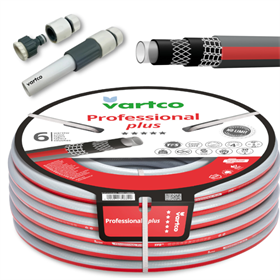 Wąż ogrodowy 1/2" 20m 6-warstwowy Vartco PROFESSIONAL PLUS TFS 1005120020 + Zestaw ze zraszaczem prostym 1/2" - 5/8" 4cz. Vartco LIGHT Line LL01-014