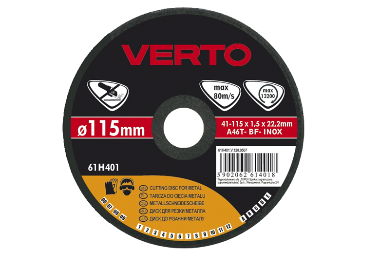Tarcza tnąca do metalu 115x1.5x22.2mm Verto 61H401
