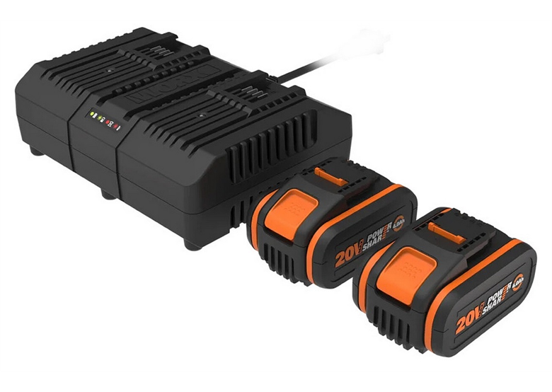 2 akumulatory 20V 4.0Ah i ładowarka z 2 portami Worx PowerShare WA3611