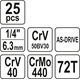 Zestaw narzędziowy 1/4'', 25szt. Yato YT-14461