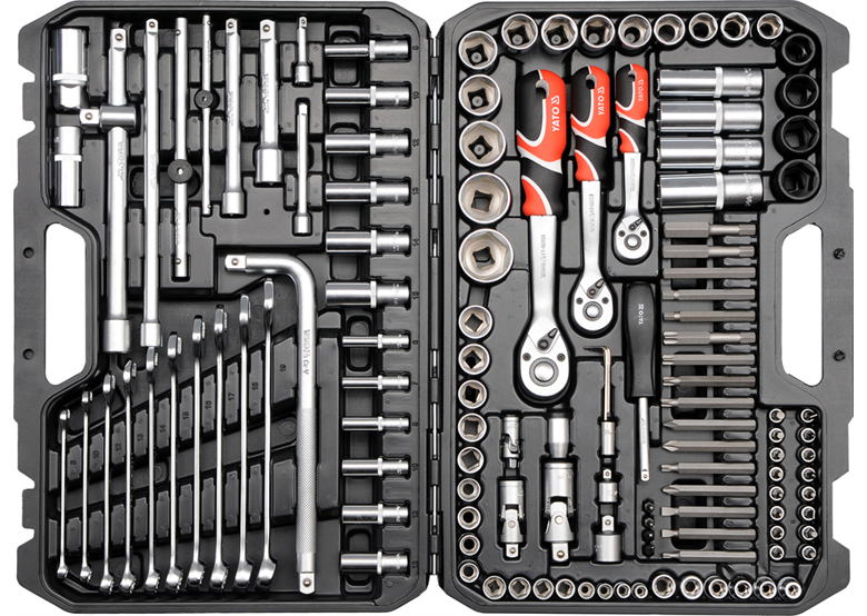 Klucze nasadowe 1/2", 3/8", 1/4", zestaw 128 elementów Yato YT-38872