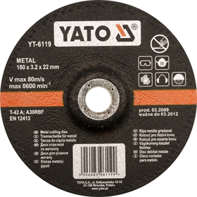Tarcza wypukła do cięcia metalu 115 x 3,2 x 22 mm Yato YT-6115