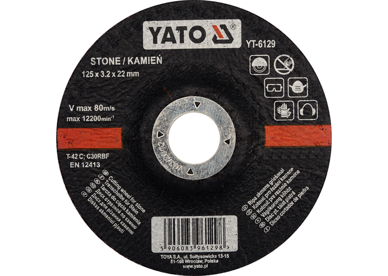 Tarcza wypukła do cięcia kamienia 125 x 3,2 x 22,2 mm Yato YT-6129